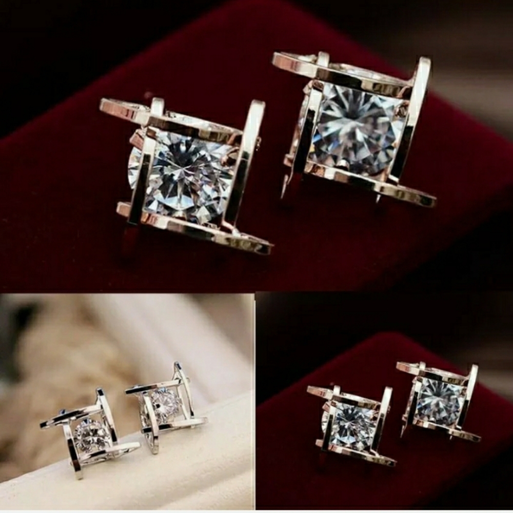 Beautiful Crystal Princess Cut Caged Earrings - Picture 2 of 3